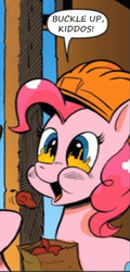 Size: 338x702 | Tagged: safe, artist:andypriceart, edit, editor:symphonic sync, idw, pinkie pie, g4, spoiler:comic25, chili pepper, comics, hard hat, herbivore, paper bag, spicy