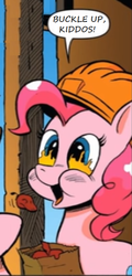 Size: 338x702 | Tagged: safe, artist:andy price, edit, editor:symphonic sync, idw, pinkie pie, friendship is magic #25, g4, chili pepper, comics, hard hat, herbivore, paper bag, spicy