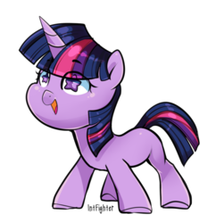 Size: 1024x1058 | Tagged: safe, artist:intfighter, twilight sparkle, pony, unicorn, g4, chibi, cute, female, filly, filly twilight sparkle, open mouth, signature, simple background, solo, starry eyes, transparent background, twiabetes, unicorn twilight, wingding eyes, younger