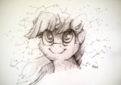 Size: 3733x2615 | Tagged: safe, artist:thefloatingtree, twilight sparkle, pony, g4, bust, constellation, female, high res, monochrome, solo