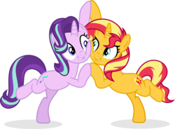 Size: 7952x5868 | Tagged: safe, artist:suramii, starlight glimmer, sunset shimmer, pony, unicorn, equestria girls, g4, absurd resolution, cheek squish, cute, dragon ball, dragon ball z, duo, female, fusion dance, glimmerbetes, gotenks, grin, looking at each other, mare, shimmerbetes, simple background, smiling, squishy cheeks, transparent background, vector