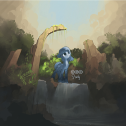 Size: 3000x3000 | Tagged: safe, artist:freeedon, oc, oc only, pony, commission, high res, ruins, scenery, solo, your character here