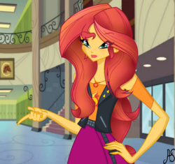 Size: 1309x1231 | Tagged: safe, artist:sparkling-sunset-s08, sunset shimmer, human, equestria girls, equestria girls series, g4, clothes, crossover, female, geode of empathy, hasbro, hasbro studios, jewelry, looking at you, magical geodes, necklace, rainbow s.r.l, solo, winx club, winxified, world of winx