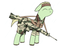 Size: 6000x5000 | Tagged: safe, artist:czu, pony, 4chan, absurd resolution, camouflage, clothes, floppy ears, fn fal, gun, headband, mud, rain, request, rhodesia, rolled up sleeves, shorts, simple background, transparent background, weapon