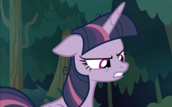Size: 1505x938 | Tagged: safe, screencap, mean twilight sparkle, alicorn, pony, g4, the mean 6, annoyed, clone, cropped, everfree forest, female, floppy ears, narrowed eyes, solo