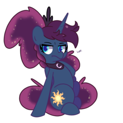 Size: 1280x1280 | Tagged: safe, artist:turtlefarminguy, princess luna, alicorn, pony, a royal problem, g4, alternate hairstyle, annoyed, female, frown, mare, simple background, solo, swapped cutie marks, transparent background