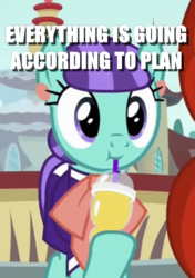 Size: 397x564 | Tagged: safe, edit, edited screencap, screencap, mixed berry, pony, g4, the parent map, caption, cropped, cute, drink, drinking, image macro, just as planned, sipping, text