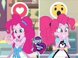 Size: 2048x1536 | Tagged: safe, pinkie pie, coinky-dink world, equestria girls, g4, my little pony equestria girls: better together, my little pony equestria girls: summertime shorts, the craft of cookies, apron, clothes, cute, diapinkes, facebook, facebook reactions, heart, heart hands, logo, server pinkie pie, wow
