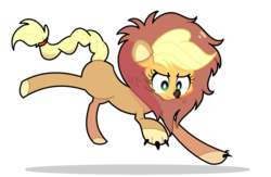 Size: 1280x832 | Tagged: safe, artist:turtlefarminguy, applejack, big cat, earth pony, lion, pony, g4, scare master, animal costume, applelion, clothes, costume, cute, female, mare, nightmare night costume, pounce, simple background, smiling, solo, transparent background