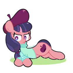 Size: 1280x1280 | Tagged: safe, artist:turtlefarminguy, raspberry beret, earth pony, pony, g4, clothes, female, hat, mare, prone, simple background, sweater, transparent background