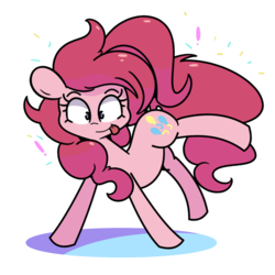 Size: 1280x1280 | Tagged: safe, artist:turtlefarminguy, pinkie pie, earth pony, pony, g4, alternate hairstyle, cute, exclamation point, female, looking at you, simple background, solo, tongue out, white background