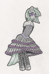 Size: 2040x3060 | Tagged: safe, artist:fascismnotincluded, marble pie, earth pony, pony, g4, bipedal, clothes, dress, female, goth, high res, solo, traditional art