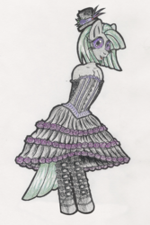 Size: 2040x3060 | Tagged: safe, artist:fascismnotincluded, marble pie, earth pony, pony, g4, bipedal, clothes, dress, female, goth, hat, high res, solo, traditional art