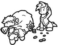 Size: 193x150 | Tagged: safe, artist:crazyperson, earth pony, pony, unicorn, fallout equestria, fallout equestria: commonwealth, bag, bag of money, black and white, fanfic art, generic pony, grayscale, monochrome, picture for breezies, simple background, transparent background, vault boy