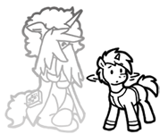 Size: 188x150 | Tagged: safe, artist:crazyperson, alicorn, pony, unicorn, fallout equestria, fallout equestria: commonwealth, artificial alicorn, black and white, blue alicorn (fo:e), duo, fanfic art, generic pony, grayscale, invisible, monochrome, picture for breezies, simple background, transparent background