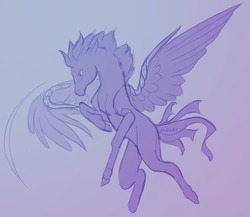 Size: 1280x1111 | Tagged: safe, artist:sitaart, oc, oc only, pegasus, pony, blade, commission, sketch, solo, weapon, wingblade