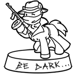 Size: 150x150 | Tagged: safe, artist:crazyperson, pony, fallout equestria, fallout equestria: commonwealth, black and white, fanfic art, generic pony, grayscale, monochrome, picture for breezies, simple background, tommy gun, transparent background