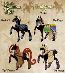 Size: 1280x1438 | Tagged: safe, artist:sitaart, horse, pony, armor, bard, clothes, fantasy class, mage, rouge, warrior