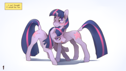 Size: 3840x2162 | Tagged: safe, artist:icychamber, twilight sparkle, pony, unicorn, g4, blushing, clone, cutie mark, dock, eyes on the prize, female, high res, mare, open mouth, self ponidox, selfcest, shipping, simple background, twolight, unicorn twilight, varying degrees of want, white background