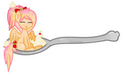 Size: 1024x630 | Tagged: safe, artist:talentspark, oc, oc only, oc:ice-cream topping, pegasus, pony, chibi, female, horse spooning meme, mare, meme, micro, simple background, solo, spoon, tiny ponies, transparent background