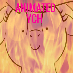 Size: 800x800 | Tagged: safe, artist:lannielona, pony, advertisement, animated, burning, bust, commission, everything is fine, face of mercy, fire, gif, looking at you, portrait, smiling, solo, some mares just want to watch the world burn, staring into your soul, watch, wide eyes, your character here