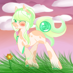 Size: 1024x1024 | Tagged: safe, artist:blocksy-art, oc, oc only, oc:summer flores, earth pony, pony, female, mare, one eye closed, solo, wink