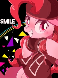 Size: 768x1024 | Tagged: safe, artist:erufi, pinkie pie, earth pony, pony, g4, baseball cap, cap, female, hat, headphones, mare, smiling, solo