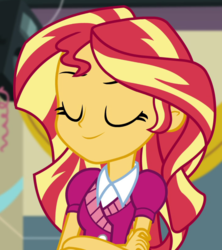 Size: 718x810 | Tagged: safe, screencap, sunset shimmer, equestria girls, g4, my little pony equestria girls: friendship games, cropped, crossed arms, cute, female, smiling, solo