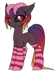 Size: 2176x2760 | Tagged: safe, artist:kxttponies, oc, oc only, oc:vixen, earth pony, pony, clothes, female, high res, horns, mare, simple background, socks, solo, striped socks, transparent background