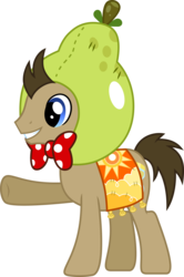Size: 4649x7000 | Tagged: safe, artist:chainchomp2, doctor whooves, time turner, earth pony, pony, g4, one bad apple, absurd resolution, bowtie, clothes, costume, male, pear costume, raised hoof, simple background, smiling, solo, stallion, transparent background, underhoof, vector