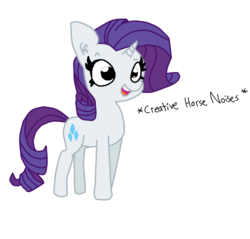 Size: 1504x1440 | Tagged: safe, artist:tjpones edits, color edit, colorist:nightshadowmlp, edit, rarity, pony, unicorn, g4, colored, creativity, cute, descriptive noise, female, horse noises, mare, open mouth, raribetes, simple background, smiling, solo, text, white background