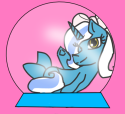 Size: 463x423 | Tagged: safe, artist:bellathewolf16, oc, oc:fleurbelle, alicorn, pony, alicorn oc, bottled character, bow, crystal ball, female, globe, hair bow, mare, one eye closed, one eye open, raised hoof, ribbon, sitting, solo, wink, yellow eyes