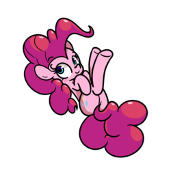 Size: 1280x1280 | Tagged: safe, artist:turtlefarminguy, pinkie pie, earth pony, pony, g4, blushing, cute, diapinkes, female, looking at you, mare, on back, simple background, smiling, solo, transparent background, underhoof