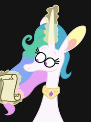 Size: 489x659 | Tagged: safe, artist:jargon scott, princess celestia, alicorn, pony, g4, black background, bust, female, glowing horn, horn, impossibly large ears, late bloomicorn, magic, mare, simple background, solo, telekinesis