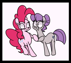 Size: 1280x1138 | Tagged: safe, artist:turtlefarminguy, maud pie, pinkie pie, earth pony, pony, g4, alternate hairstyle, duo, excited, female, irrational exuberance, looking at someone, mare, maudalina daisy pie, out of character, simple background, sisters, smiling, white background, wrong cutie mark