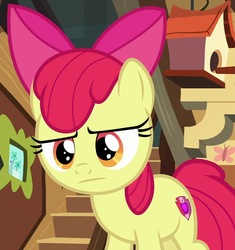 Size: 1012x1078 | Tagged: safe, edit, edited screencap, screencap, apple bloom, earth pony, pony, g4, marks for effort, :|, cropped, female, funny face, solo, unimpressed