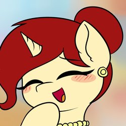 Size: 1500x1500 | Tagged: safe, artist:thecoldsbarn, oc, oc:golden brooch, pony, blushing, eyes closed, happy, profile picture, smiling