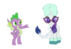 Size: 1058x734 | Tagged: safe, edit, editor:proto29, rarity, spike, hybrid, g4, my little pony best gift ever, fangs, female, glasses, male, older, older spike, race swap, raridragon, ship:sparity, shipping, straight, transformation