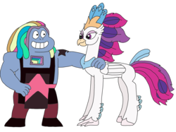 Size: 3204x2400 | Tagged: safe, artist:supahdonarudo, queen novo, classical hippogriff, gem (race), hippogriff, g4, my little pony: the movie, bismuth, bismuth (steven universe), crossover, duo, duo female, female, gem, hand on shoulder, high res, simple background, steven universe, transparent background, uzo aduba, voice actor joke