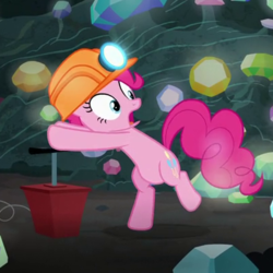 Size: 400x400 | Tagged: safe, screencap, pinkie pie, earth pony, pony, g4, rock solid friendship, cropped, detonator, female, hard hat, open mouth, solo