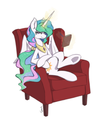 Size: 846x944 | Tagged: safe, artist:spaerk, edit, princess celestia, alicorn, pony, g4, chair, crossed legs, female, glowing horn, horn, leaning back, levitation, looking at you, magic, mare, notepad, pen, psychologist, simple background, sitting, smug, smuglestia, solo, telekinesis, transparent background, underhoof, writing