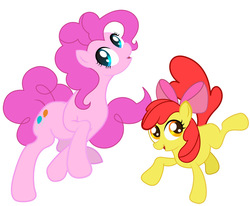 Size: 831x685 | Tagged: safe, artist:ultraspacemobile, apple bloom, pinkie pie, earth pony, pony, g4, dancing, happy