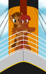 Size: 5547x8975 | Tagged: safe, artist:waveywaves, oc, oc only, oc:coppercore, oc:firefly, pony, absurd resolution, bipedal, hug, oc x oc, ship, shipping, this will end in death, this will end in tears, this will end in tears and/or death, titanic