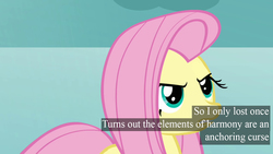 Size: 1280x720 | Tagged: safe, edit, edited screencap, screencap, fluttershy, pony, g4, keep calm and flutter on, my little pony: friendship is magic, caption, female, solo, text