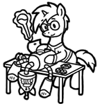 Size: 144x150 | Tagged: safe, artist:crazyperson, pony, robot, unicorn, fallout equestria, fallout equestria: commonwealth, black and white, fanfic art, generic pony, grayscale, magic, magic aura, monochrome, picture for breezies, simple background, telekinesis, transparent background