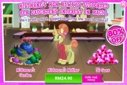 Size: 1026x686 | Tagged: safe, gameloft, floating lotus, pony, g4, my little pony: magic princess, advertisement, costs real money, gem, implied mistmane, introduction card, sale