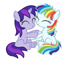 Size: 1876x1592 | Tagged: safe, artist:aresshia, oc, oc only, oc:colour funny, oc:midnight moonlight, pegasus, pony, unicorn, female, filly, simple background, transparent background