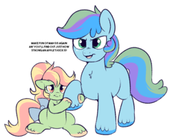 Size: 866x707 | Tagged: safe, artist:lulubell, oc, oc only, oc:opal apple, oc:perry russet, pony, brother and sister, crying, female, filly, magical lesbian spawn, male, next generation, offspring, parent:applejack, parent:rainbow dash, parents:appledash, protecting, trans female
