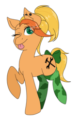 Size: 580x880 | Tagged: safe, artist:astriax, oc, oc only, oc:sunstep, earth pony, pony, bow, clothes, female, hair bow, mare, simple background, socks, solo, tongue out, transparent background