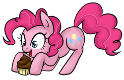 Size: 913x589 | Tagged: safe, artist:srsishere, artist:steffy-beff, color edit, edit, pinkie pie, earth pony, pony, g4, colored, cupcake, cute, cutie mark, diapinkes, female, food, happy, mare, open mouth, simple background, solo, white background